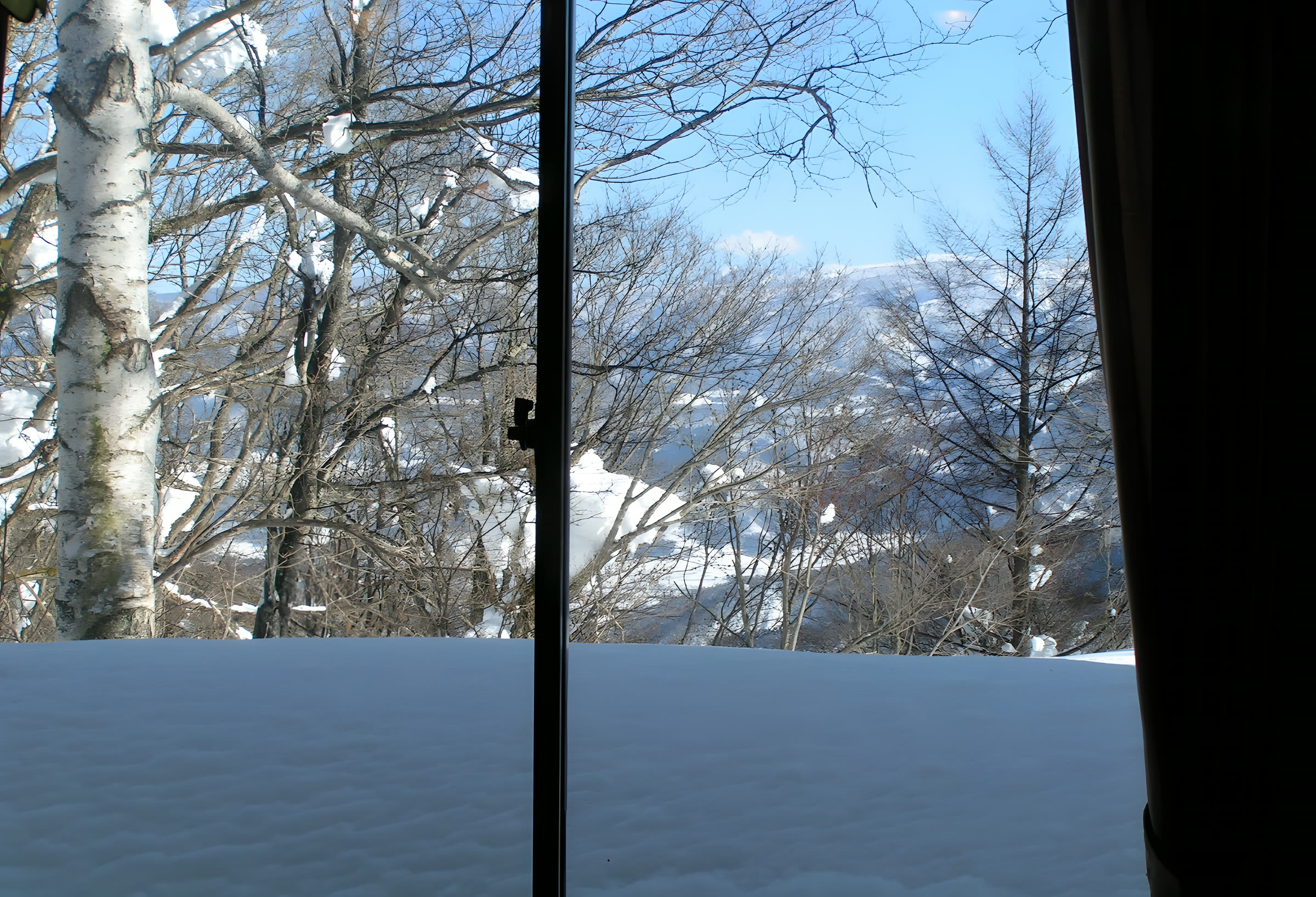 客室の窓から望む雪景色